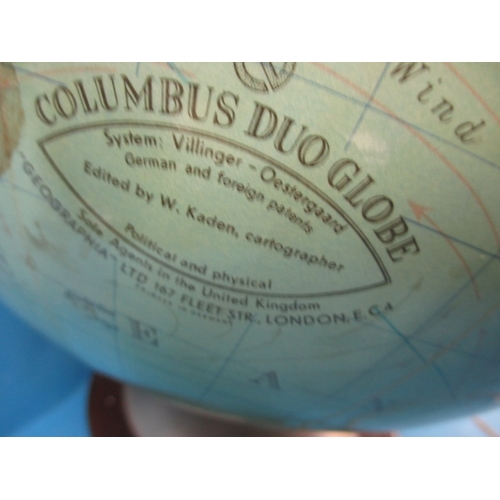 150 - A vintage Columbus duo globe, approx. height 44cm, requiring electrical connection check, in useable... 