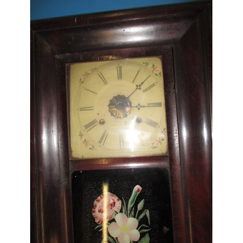 173 - A vintage American Ansonia brass company wall clock, with weights and key, in need of some restorati... 