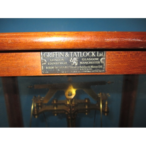 179 - A set of Griffin & Tatlock laboratory scales in glazed mahogany case, in useable pre-owned condition