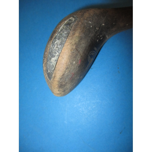 186 - An antique driver golf club, marked to head, possibly having been cut down, approx.  length 81cm