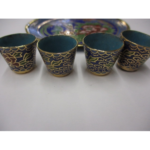 205 - A miniature cloisonné tea set on tray, approx. diameter of tray 11cm, in good pre-owned condition