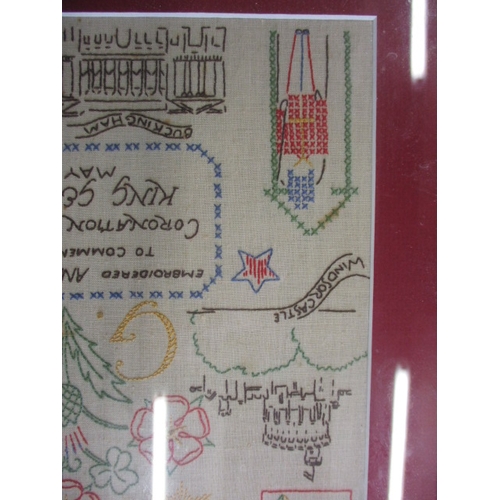 214 - A 1937 King George VI coronation sampler, in later glazed frame, approx. frame size 41x35cm