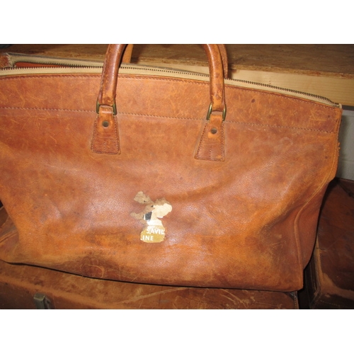 222 - 2 vintage leather travel cases and a gladstone bag. One case, with fitted interior, by Mappin & Webb... 