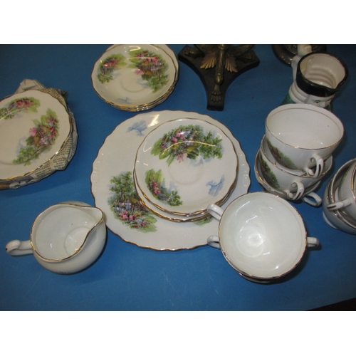 236 - A quantity of general clearance items, to include glass cake stands, tea set and candlesticks, all i... 