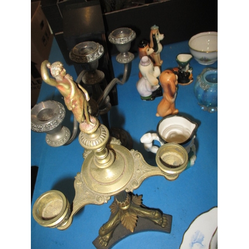 236 - A quantity of general clearance items, to include glass cake stands, tea set and candlesticks, all i... 