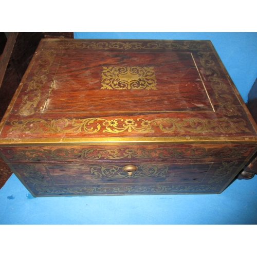 240 - A small desk top chest of 3 drawers and a brass inlaid box, approx. size of chest 39x35x20 cm, in us... 