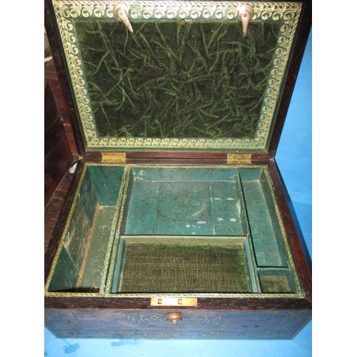 240 - A small desk top chest of 3 drawers and a brass inlaid box, approx. size of chest 39x35x20 cm, in us... 