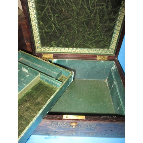 240 - A small desk top chest of 3 drawers and a brass inlaid box, approx. size of chest 39x35x20 cm, in us... 