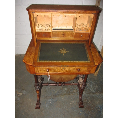 346 - A 19th century walnut ladies Bonheur du jour, a work/writing cabinet, having decorative inlay, in go... 