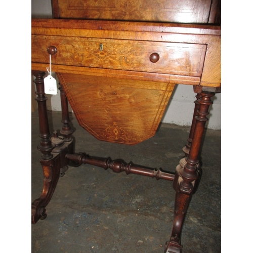 346 - A 19th century walnut ladies Bonheur du jour, a work/writing cabinet, having decorative inlay, in go... 