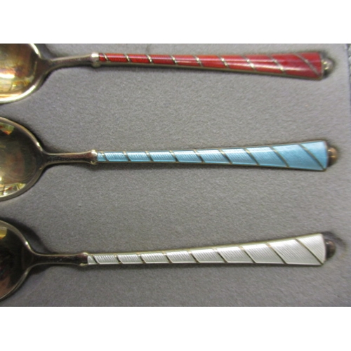 148 - A set of 6 vintage Denmark silver and enamel tea spoons, in original box, all in good pre-owned cond... 