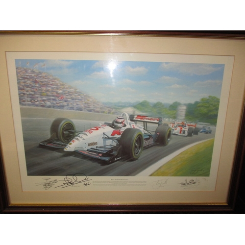 366 - A 1993 Tony Smith limited print of Nigel Mansel’s Indy Car Red 5, signed to mount by Mansel and Tony... 