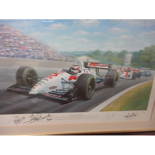 366 - A 1993 Tony Smith limited print of Nigel Mansel’s Indy Car Red 5, signed to mount by Mansel and Tony... 