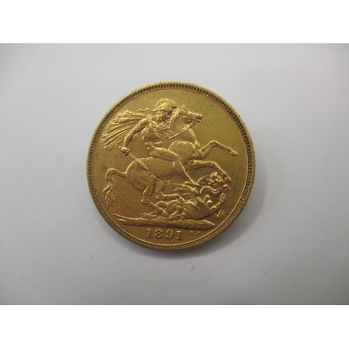 188 - A Victorian gold sovereign dated 1891, a circulated coin with good definition of features