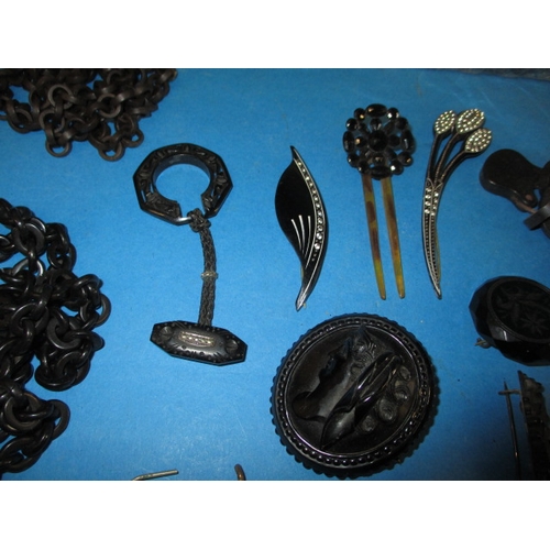 145 - A parcel of antique and later Jet and other costume jewellery, various ages and condition