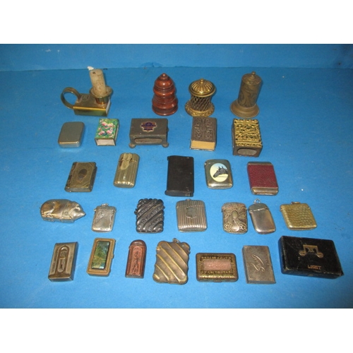 167 - A parcel of antique and later vesta cases, match box covers and go-to-beds, to include silver exampl... 