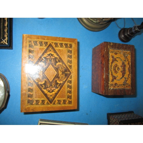 332 - A parcel of vintage treen boxes, card cases and pots, all in used condition