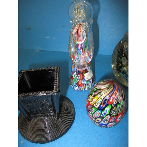 343 - A quantity of decorative glass items, to include hand-blown paperweights and moulded shoes, some wit... 