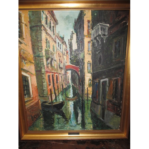 359 - Italian school oil on canvas street scene, signed lower left D Giusti in gilt frame, appfox frame si... 