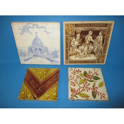 327 - 4 Antique tiles, various sizes and styles, one dated 1889, all in used condition