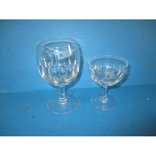 300 - Two genuine 1920s/30s White Star line wine glasses, the larger one having 2 small chips to foot rim