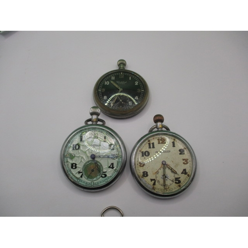 126 - Three WWII military GSTP pocket watches, 2 by Jager-LeCoultre, both run when wound and a Cortebert E... 