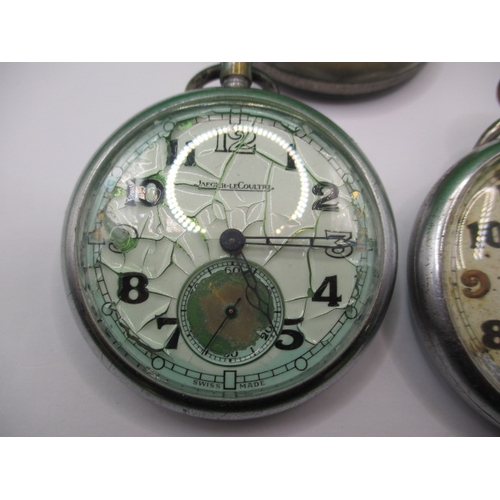 126 - Three WWII military GSTP pocket watches, 2 by Jager-LeCoultre, both run when wound and a Cortebert E... 