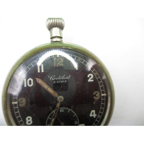 126 - Three WWII military GSTP pocket watches, 2 by Jager-LeCoultre, both run when wound and a Cortebert E... 