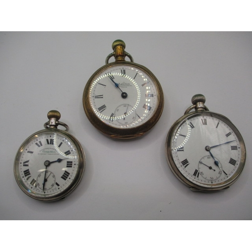 116 - Three vintage pocket watches, 2 with silver cases, all run when wound, all with use-related marks