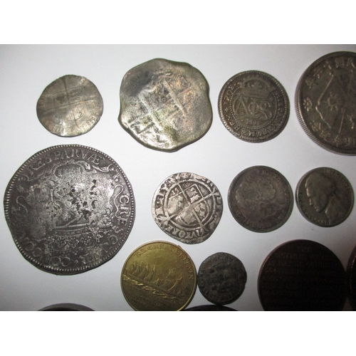 256 - A parcel of antique and later world coins, tokens and medallions, to include silver hammered example... 