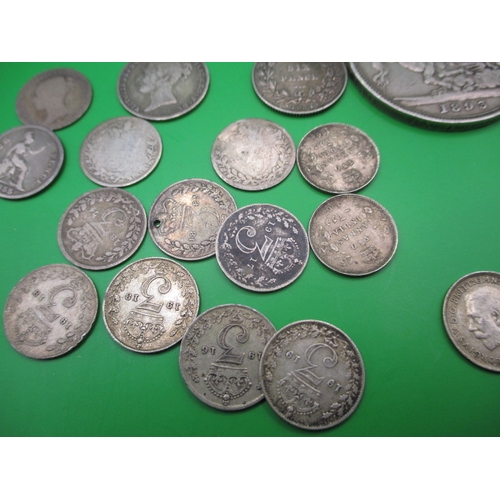 169 - A parcel of silver and part silver coins, to include an 1893 crown and a William IIII six pence, all... 