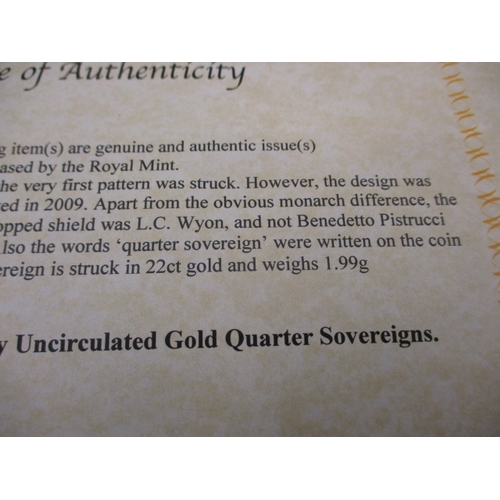 194 - Ten Queen Elizabeth II Brilliantly Uncirculated 22ct gold quarter sovereigns, in sealed plastic with... 