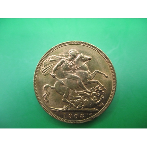 199 - An Edward VII gold sovereign dated 1908, a circulated coin with fine definition of features