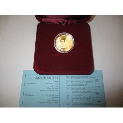 201 - A 2002 bank of Zambia 10,000 Kwacha 22ct gold coin, weight 6g, a proof coin with box and paperwork