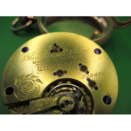 93 - A 9ct gold cased pocket watch by Thomas Russell & son, Liverpool, Chester hall mark, runs when wound... 