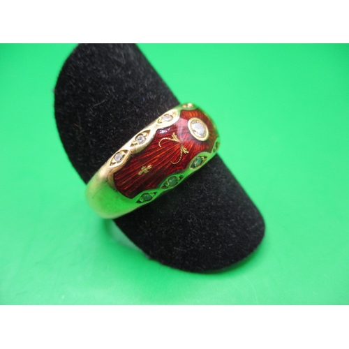 22 - A vintage 18ct yellow gold diamond and red enamel ring, marked Faberge, approx. ring size ‘Q+’, appr... 