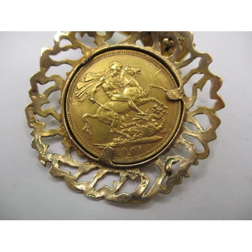 202 - A Victorian gold sovereign dated 1901 in 9ct gold pendant brooch mount, approx. gross parcel weight ... 