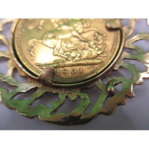 202 - A Victorian gold sovereign dated 1901 in 9ct gold pendant brooch mount, approx. gross parcel weight ... 