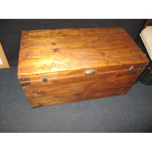 347 - A vintage pine travel trunk, family provenance that it was one of three made for transporting clothe... 