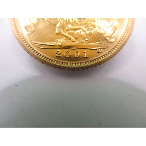 215 - A Queen Elizabeth II gold half sovereign dated 2001, a very fine grade coin with light use related m... 