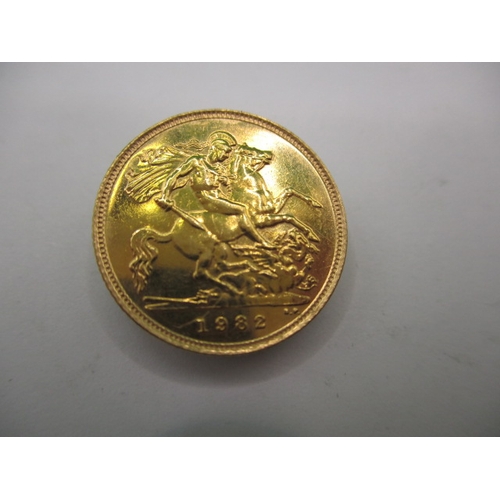 216 - A Queen Elizabeth II gold half sovereign dated 1982, a very fine grade coin with light use related m... 