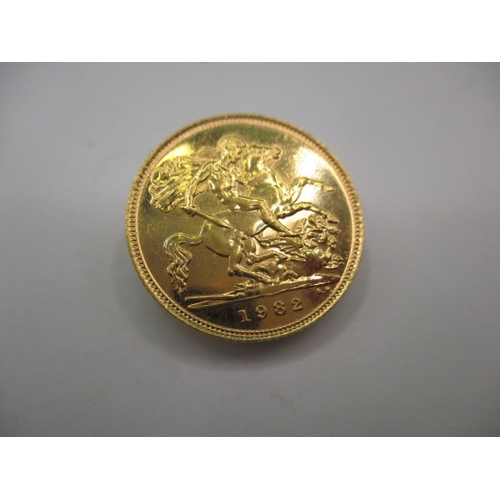 217 - A Queen Elizabeth II gold half sovereign dated 1982, a very fine grade coin with light use related m... 