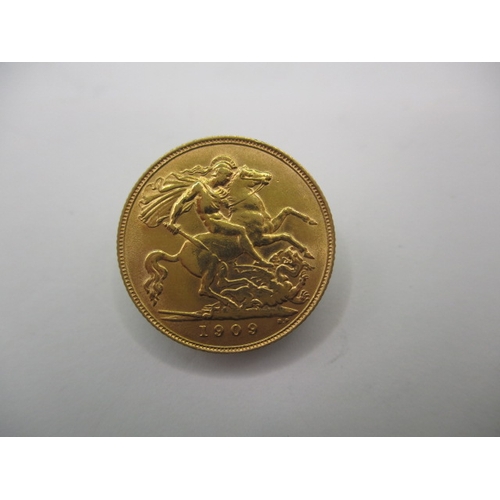 221 - An Edward VII gold half sovereign dated 1909, a very fine grade coin with light use related marks