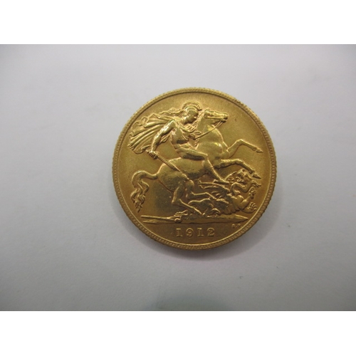 222 - A George V gold half sovereign dated 1912, a fine grade coin with light use related marks