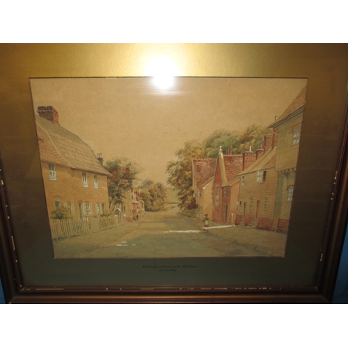 358 - An early 20th century street scene watercolour painting, marked to mount Sproughton village, Suffolk... 