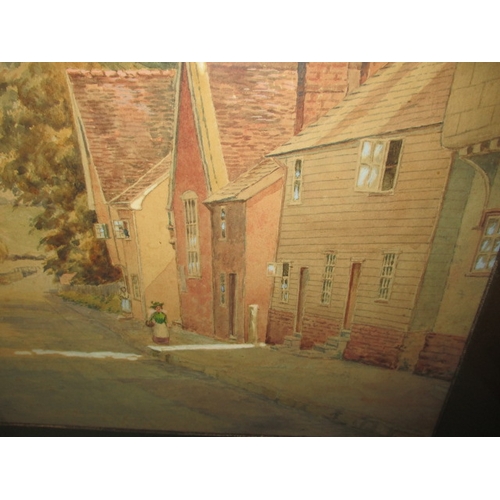 358 - An early 20th century street scene watercolour painting, marked to mount Sproughton village, Suffolk... 