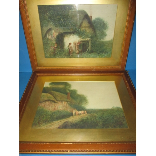 360 - Two early 20th century watercolour paintings, both signed Ed Hines?, approx. image sizes 38x26cm in ... 