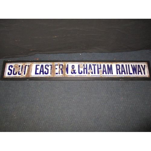 378 - A vintage enamel sign for South Eastern & Chatham Railway, approx. size 133x14.5cm, having some enam... 