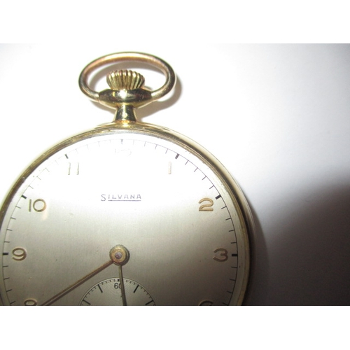 94 - A 585 gold cased pocket watch, dial marked Silvana, in pre-owned condition and runs when wound