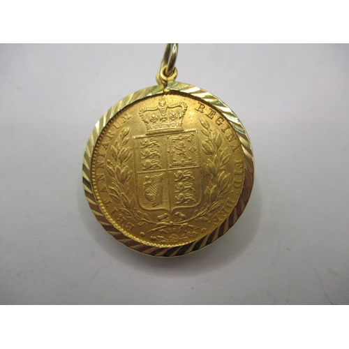 225 - A Victorian gold sovereign, dated 1862, shield back with die number 18, in 9ct gold pendant mount, a... 